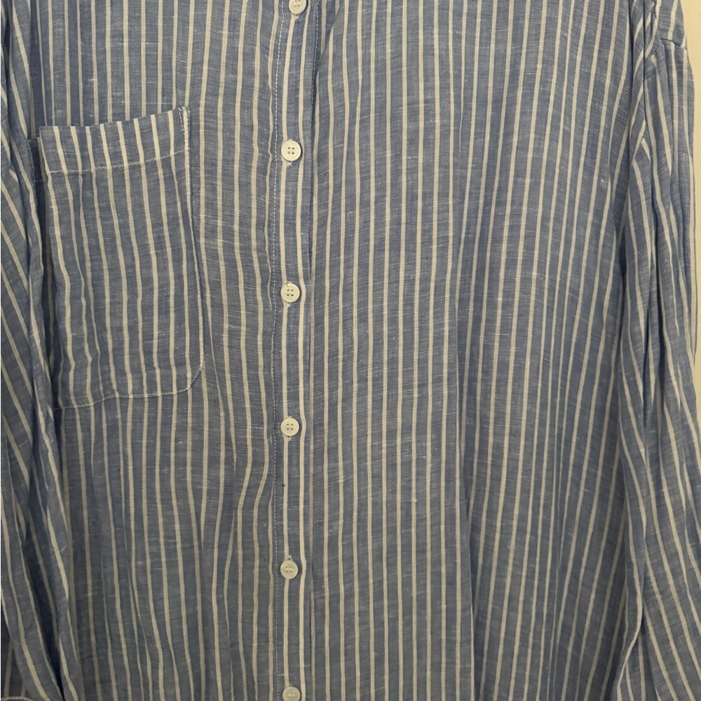 Zara Blue Striped Casual Button Down Dress - Picture 2 of 4